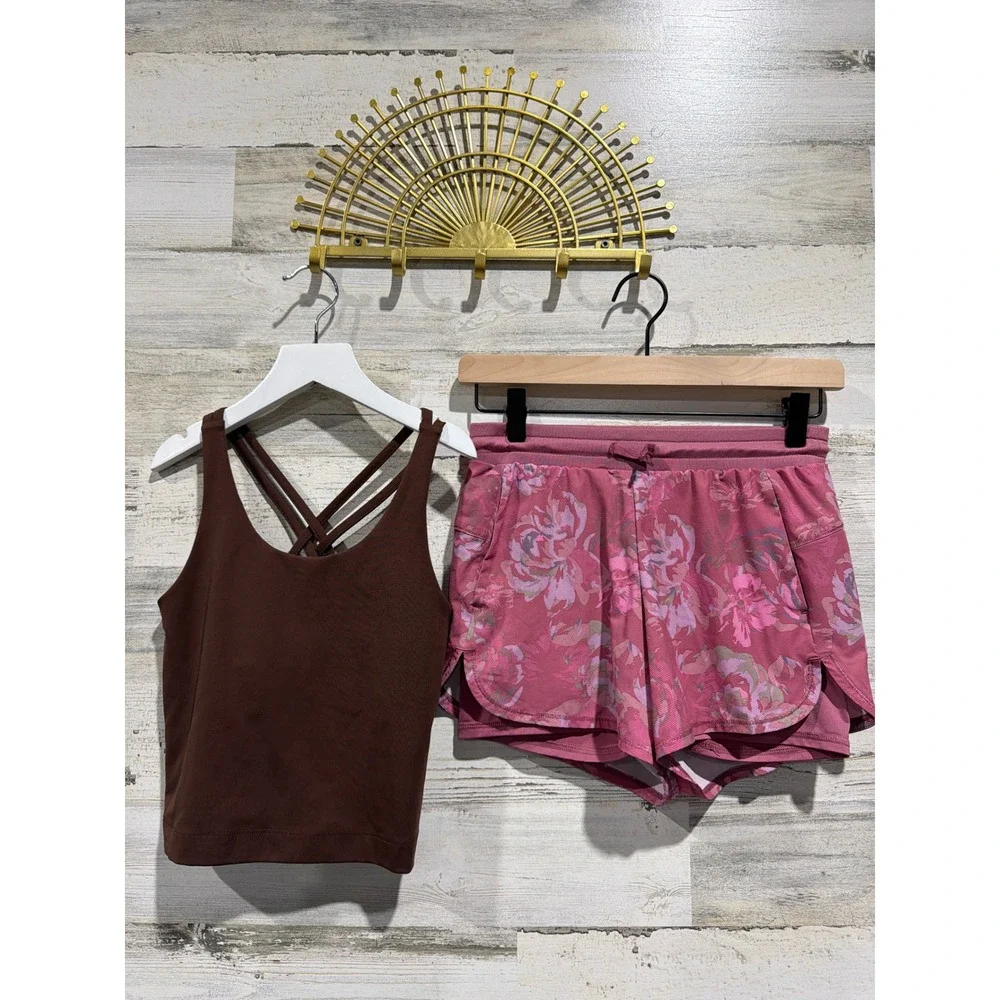 Gap All In Motion Outfit Girls 10 Brown Pink Floral Activewear Sporty EUC